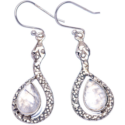 Rainbow Moonstone Snake Earrings 1 5/8" (925 Sterling Silver) E1318