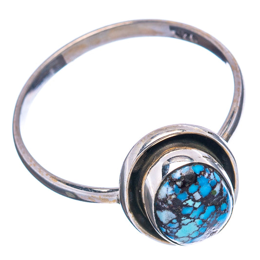 Sterling silver dainty ring with oval turquoise cabochon and round bezel setting