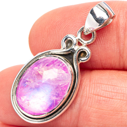 Sterling silver moonstone pendant with oval pink gemstone and decorative bail