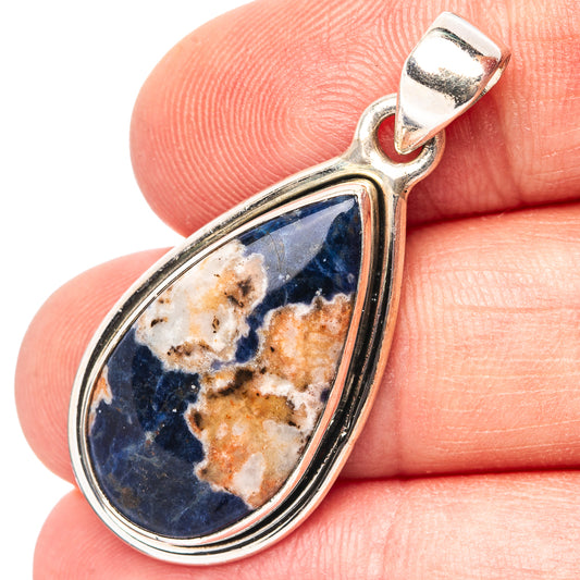 Sodalite teardrop pendant in .925 sterling silver, close-up with open bail