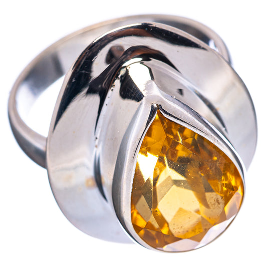 Sterling silver citrine ring, size 6, oval yellow gemstone with polished curved band
