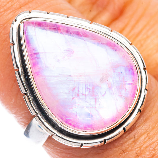 Pink Moonstone Ring Size 7.25 (925 Sterling Silver) R7049