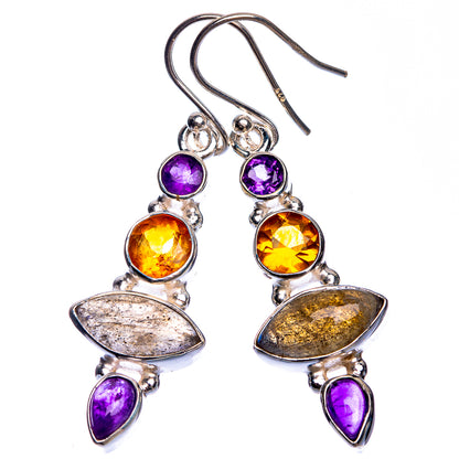 Labradorite, Amethyst, Citrine Earrings 1 3/4" (925 Sterling Silver) E432678