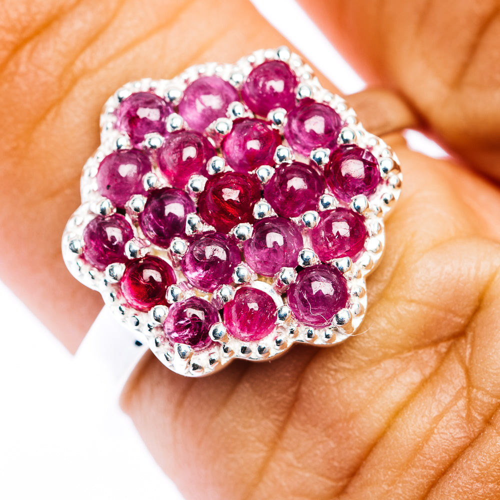 Burmese Ruby Cluster Ring Size 6.25 (.925 Sterling Silver)