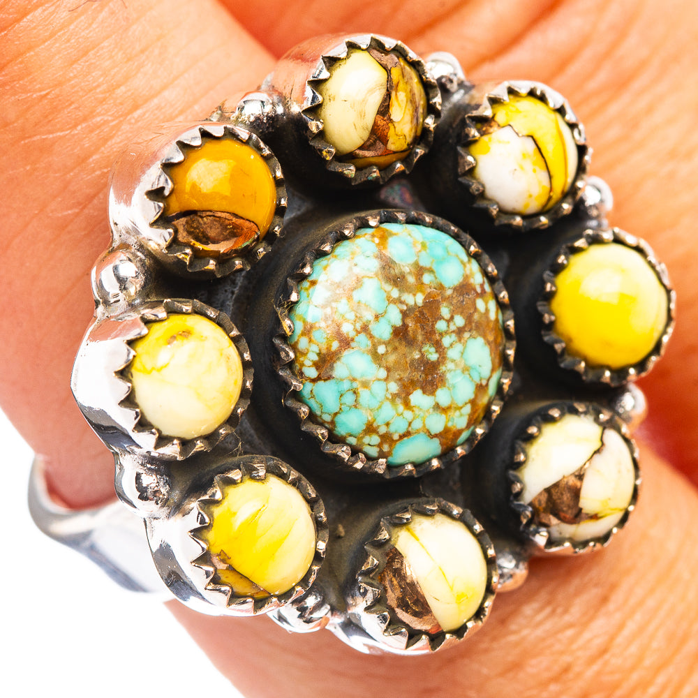 Exclusive Number 8 Mine Turquoise Flower, Honey Dahlia Turquoise Ring Size 8 Adjustable (.925 Sterling Silver)