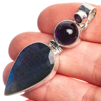 Labradorite, Amethyst 925 Sterling Silver Pendant 2"