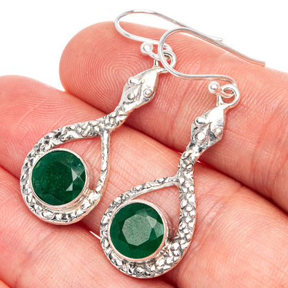 Value Green Sillimanite Snake Earrings 1 5/8" (925 Sterling Silver) E1309