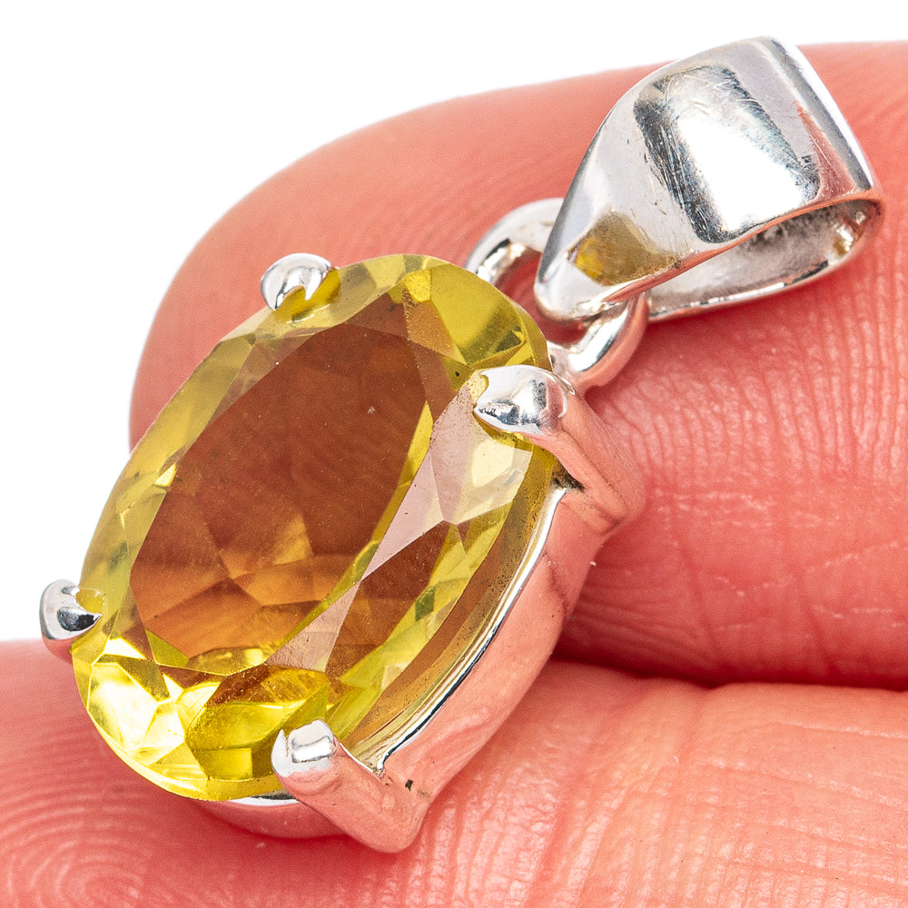 Lemon quartz pendant in 925 sterling silver, oval faceted gemstone with prongs