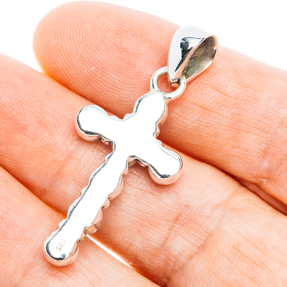 Southwestern Style Cotton Candy Turquoise Cross Pendant 1 5/8" (.925 Sterling Silver)