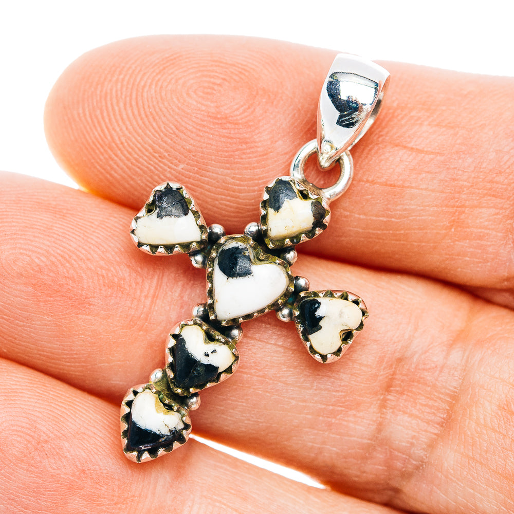 Southwestern Style White Buffalo Turquoise Cross Pendant 1 1/2" (.925 Sterling Silver)