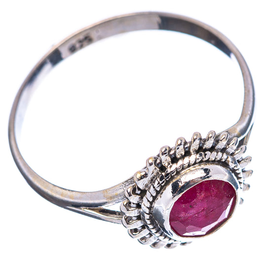925 sterling silver ring with oval red gemstone cabochon and spiked halo bezel