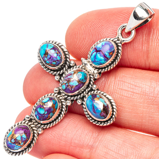 Spiny Oyster Turquoise Cross Pendant 2" (925 Sterling Silver) P43075
