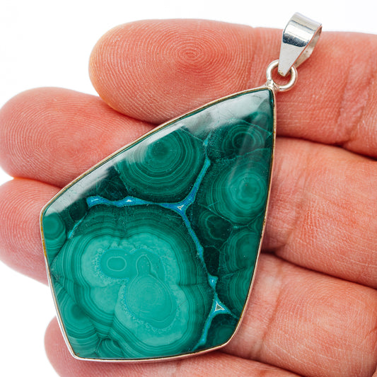 Premium Malachite Pendant 2 3/8" (.925 Sterling Silver)