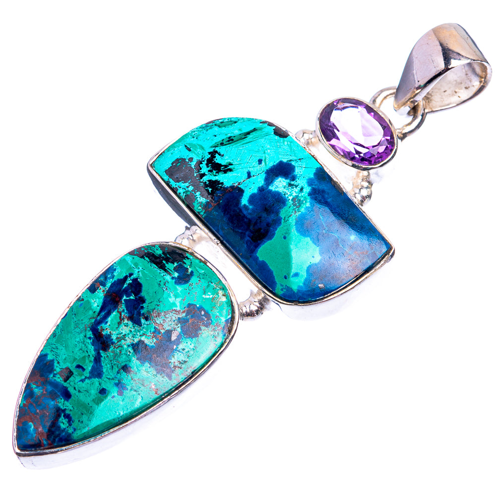 Azurite, Amethyst Pendant 2 1/8" (925 Sterling Silver) P38971