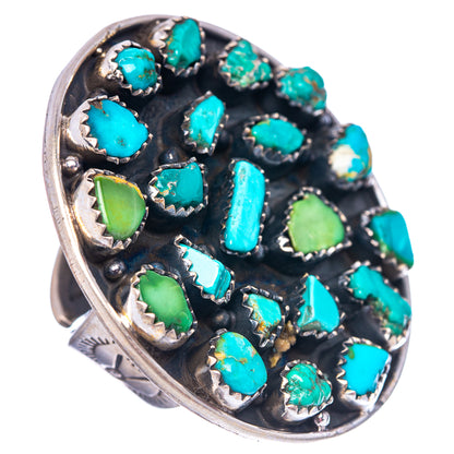 Adjustable sterling silver turquoise ring with mixed blue and green cabochon stones