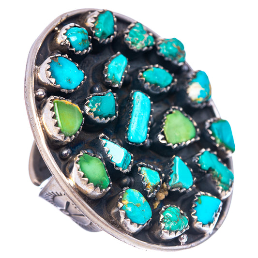 Adjustable sterling silver turquoise ring with mixed blue and green cabochon stones