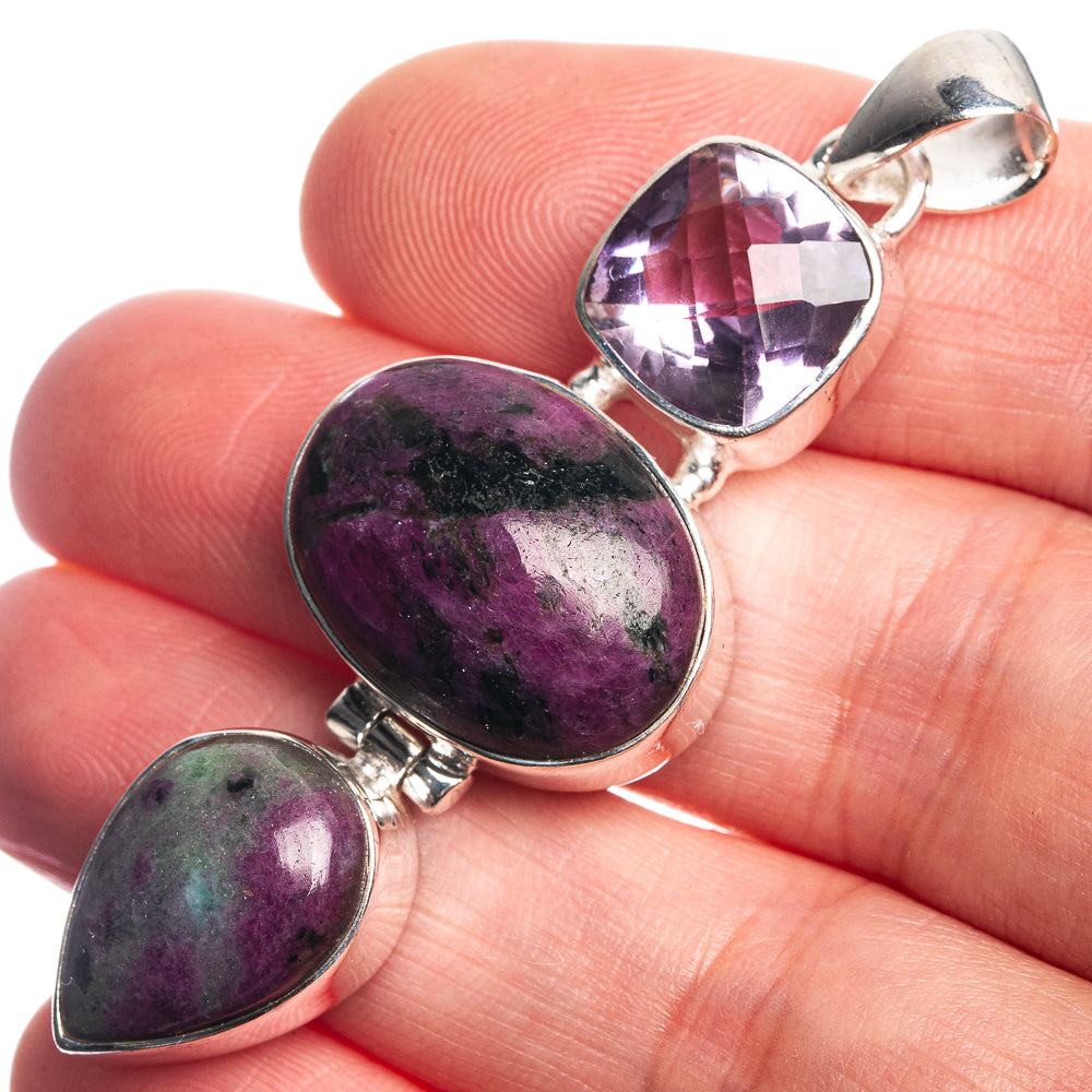 Ruby Zoisite, Amethyst 925 Sterling Silver Pendant 2 1/4"