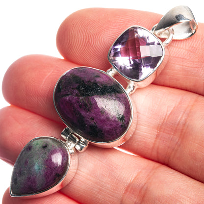 Ruby Zoisite, Amethyst 925 Sterling Silver Pendant 2 1/4"