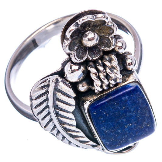 Sodalite ring with blue rectangular stone and .925 sterling silver owl-feather accents