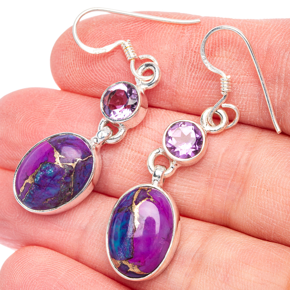 Purple Copper Composite Turquoise, Amethyst Earrings 1 3/4" (925 Sterling Silver) E433168