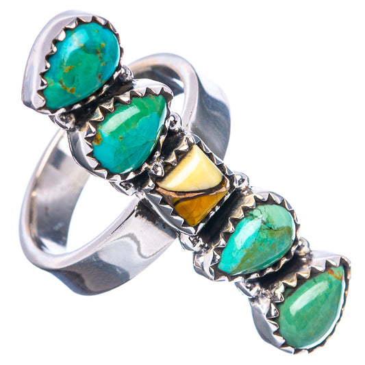 Turquoise stone silver cuff ring with bezel settings, adjustable design