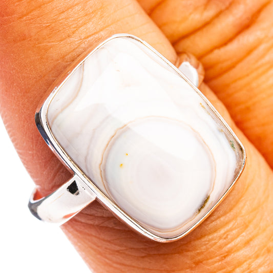 Sterling silver ocean jasper ring with white marbled rectangular cabochon