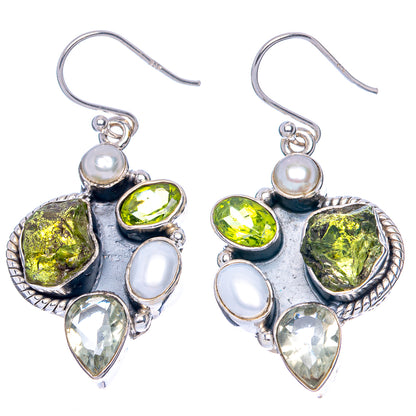Premium Peridot, White Quartz, Cultured Pearl Earrings 1 3/4" (925 Sterling Silver) E1684