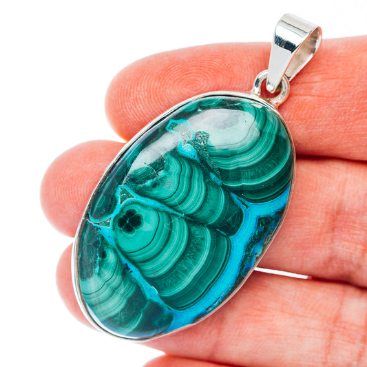 Huge Premium Malachite In Chrysocolla Pendant 2 1/8" (.925 Sterling Silver)