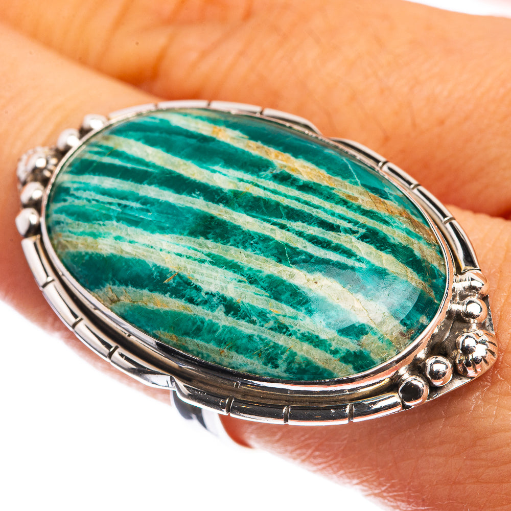 Huge Amazonite 925 Sterling Silver Ring Size 9.75