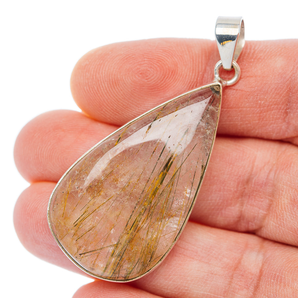 Premium Green Rutilated Quartz Pendant 2 1/8" (.925 Sterling Silver)