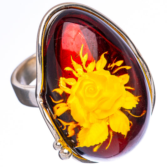 Amber Intaglio Rose Ring Size 6 Adjustable (925 Sterling Silver) R3814