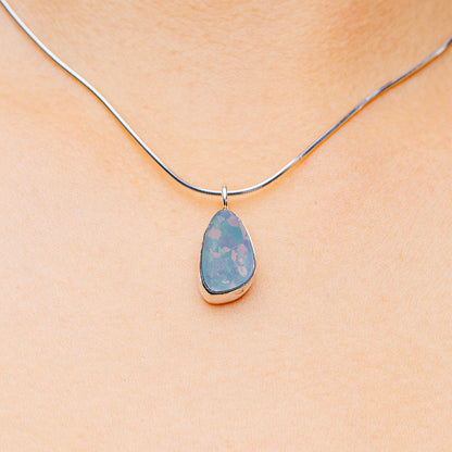 Australian Fire Opal Necklace 16" (.925 Sterling Silver)