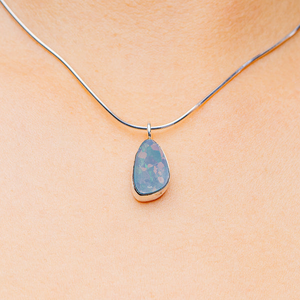 Australian Fire Opal Necklace 16" (.925 Sterling Silver)