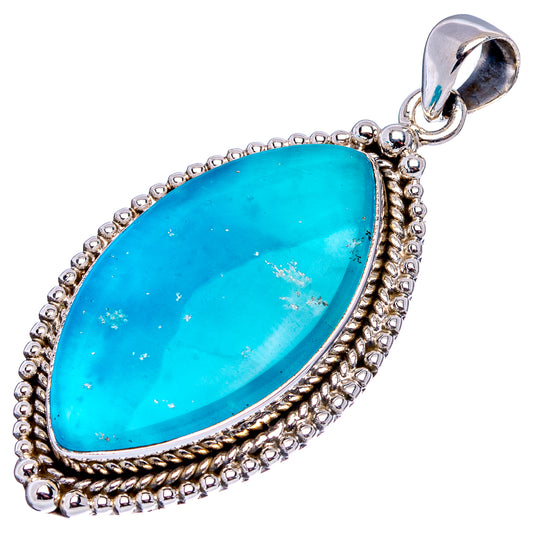 Blue turquoise teardrop pendant .925 sterling silver with beaded edge and bail