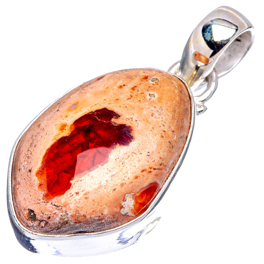 Oval .925 sterling silver opal pendant with red fire opal in warm orange backing