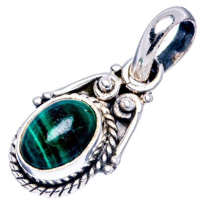 Dainty Malachite Pendant 7/8" (.925 Sterling Silver)