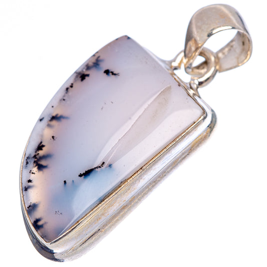 Sterling silver dendritic opal pendant, elongated rectangle with white stone and dark branches