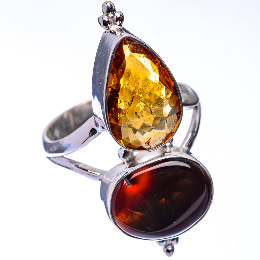 Large Mexican Fire Agate, Citrine Ring Size 11 (925 Sterling Silver) R141182