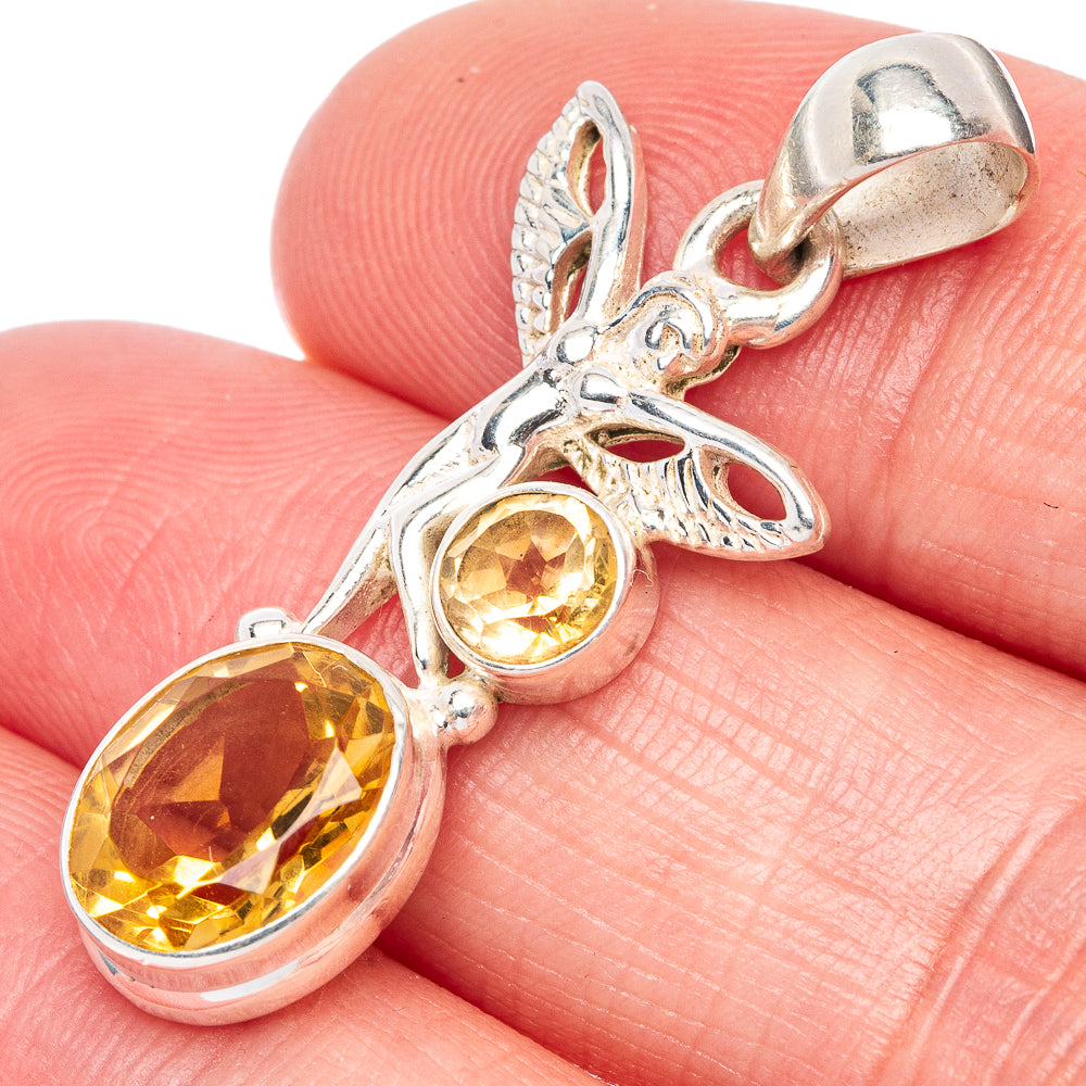 Faceted Citrine Fairy Pendant 1 3/8" (925 Sterling Silver) P41135