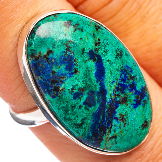 Oval turquoise and blue azurite gemstone ring with silver bezel and band