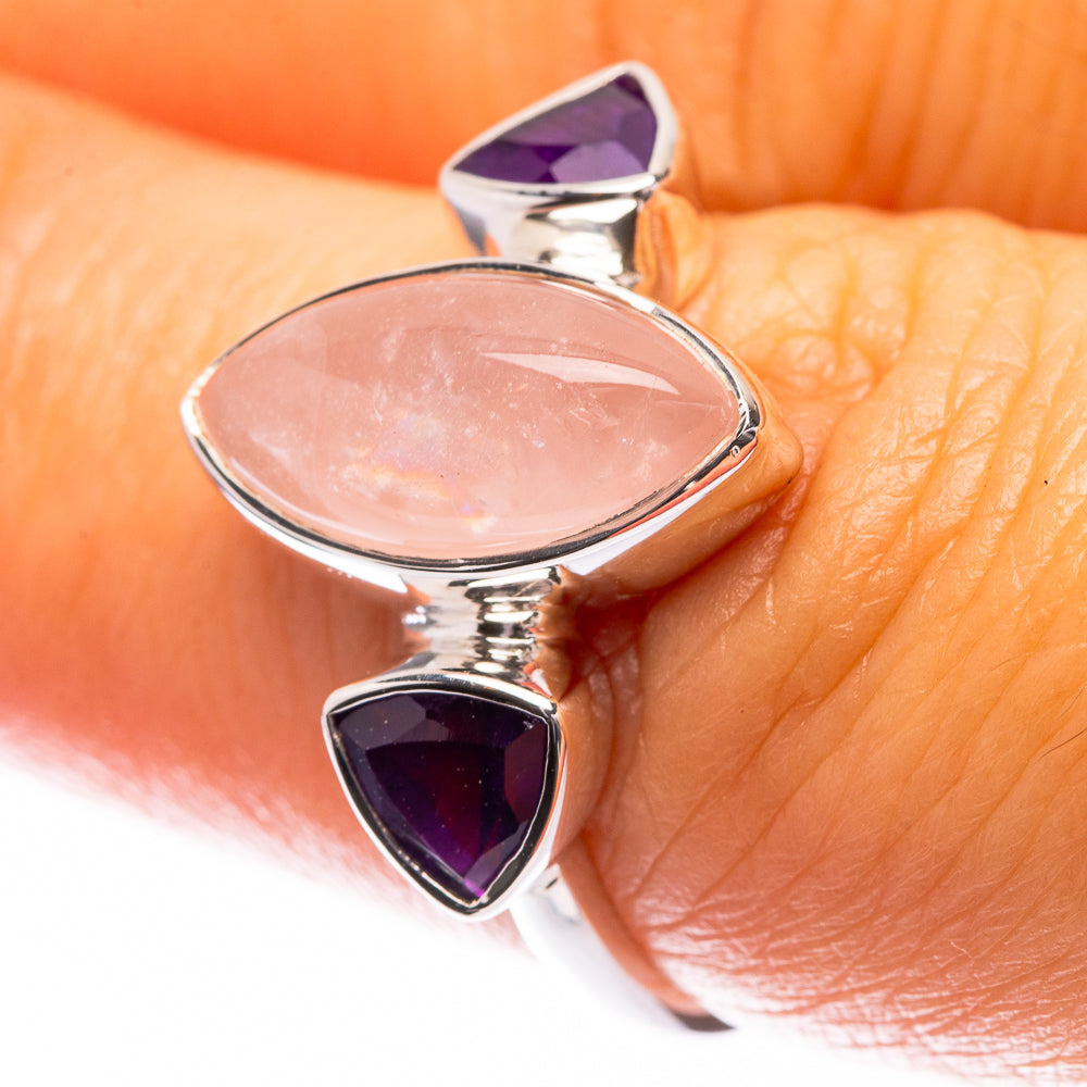 Premium Rose Quartz, Amethyst Ring Size 7.5 (925 Sterling Silver) R141771