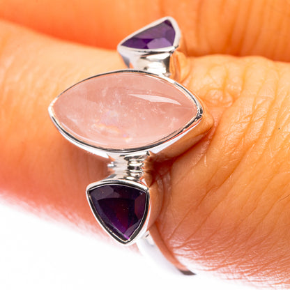 Premium Rose Quartz, Amethyst Ring Size 7.5 (925 Sterling Silver) R141771