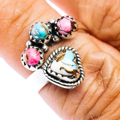 Southwestern Style Cotton Candy Turquoise Heart Ring Size 6 Adjustable (.925 Sterling Silver)