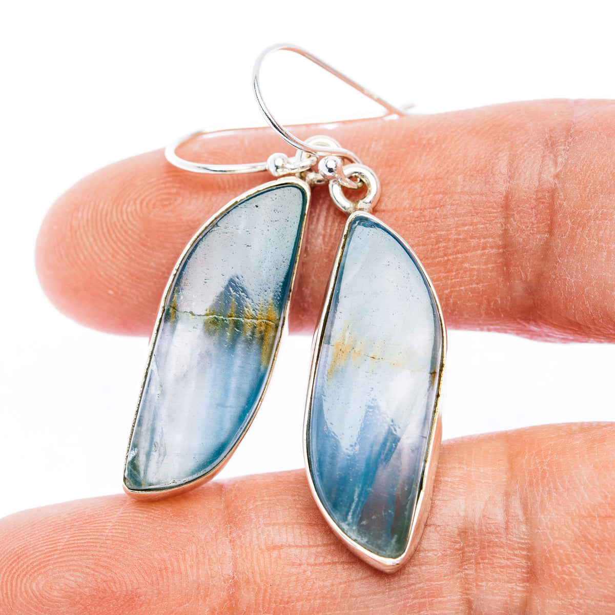 Rare Aquatine Lemurian Calcite Earrings 1 3/4" (.925 Sterling Silver)