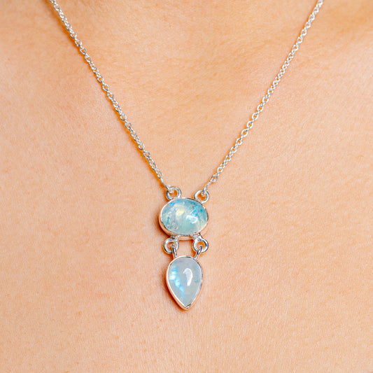 Sterling silver moonstone necklace with two teardrop pendants