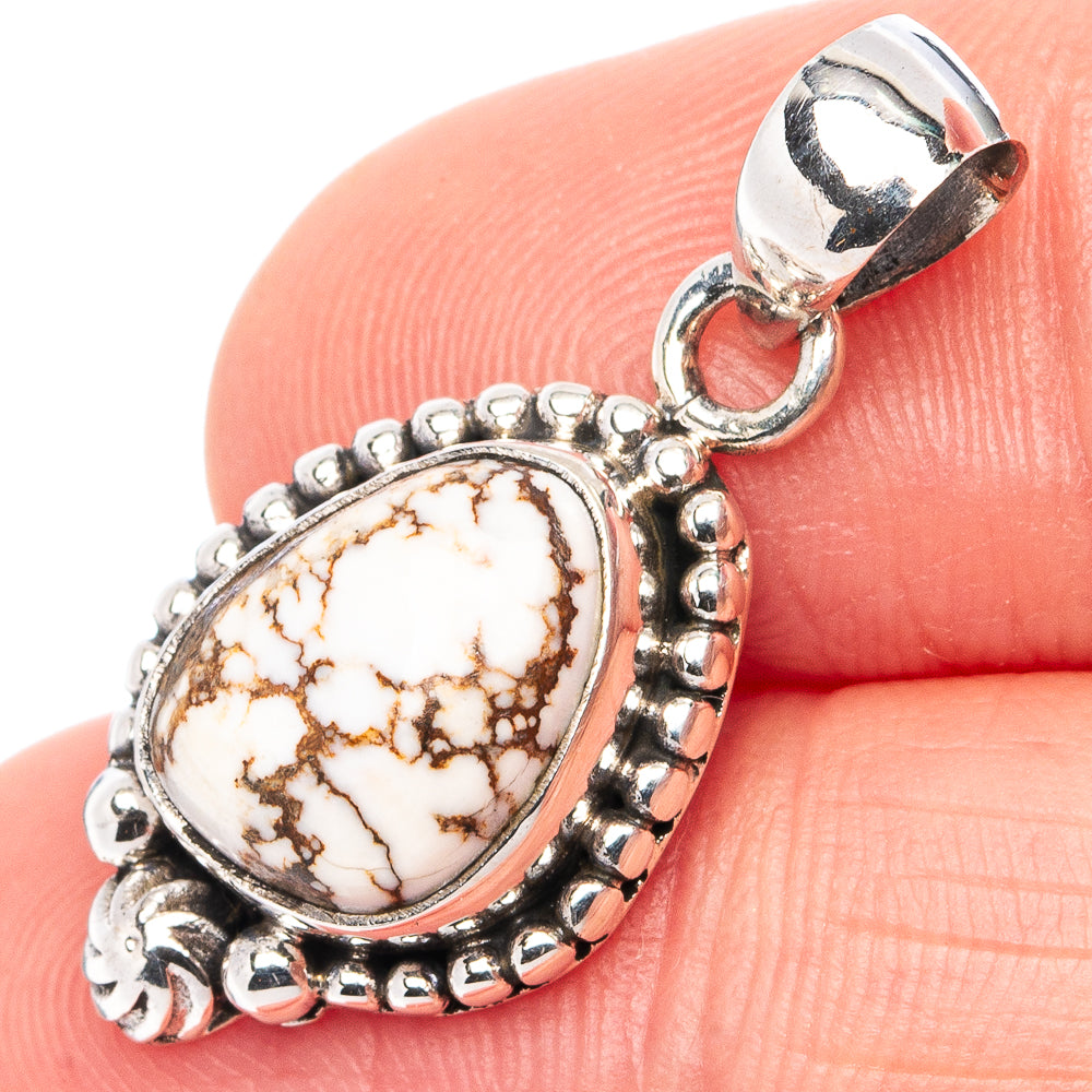Oval wild horse jasper sterling silver pendant with white and brown webbing