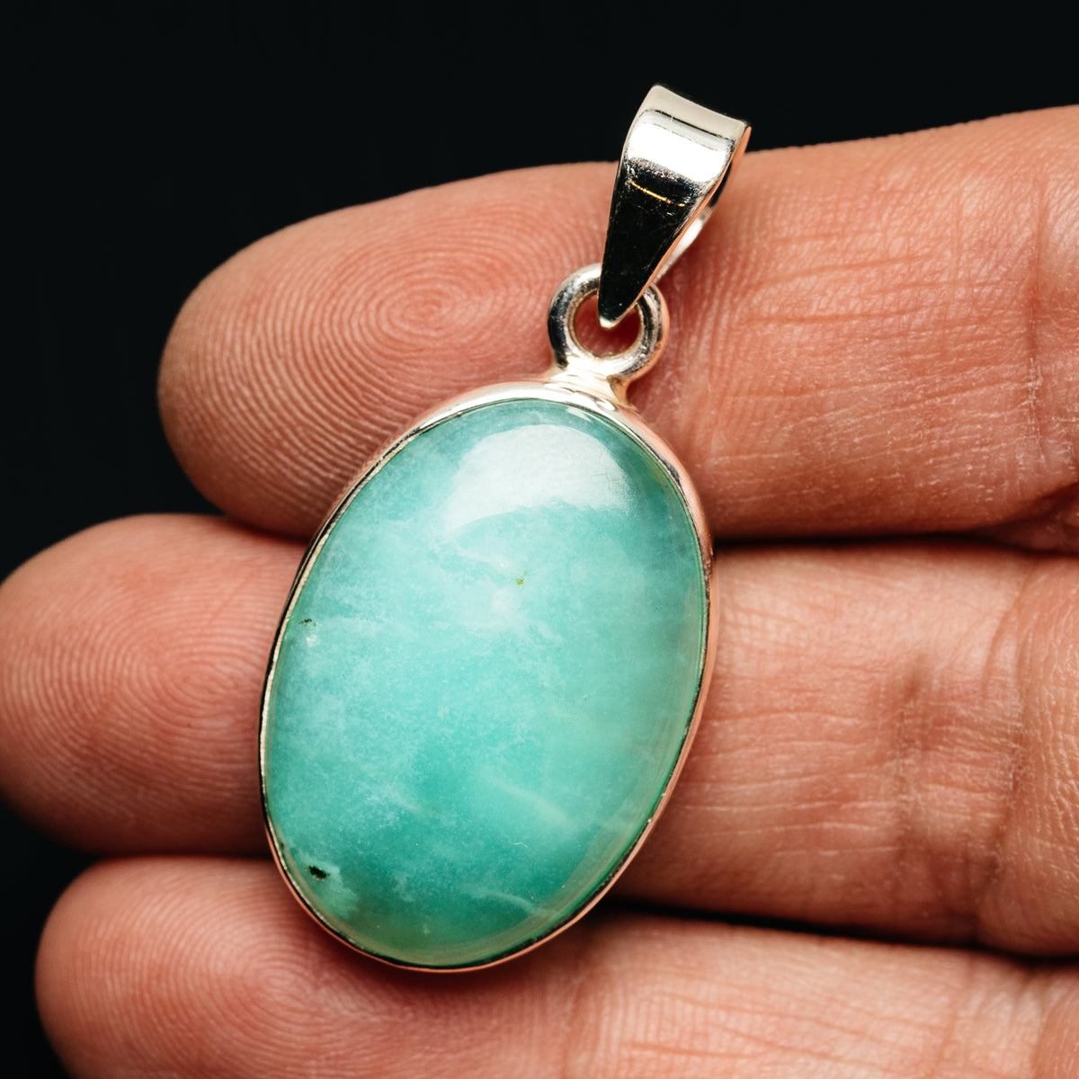 Premium Gemmy Chrysoprase Pendant 1 1/2" (.925 Sterling Silver)