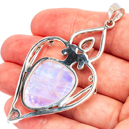 Signature Rainbow Moonstone, Aquamarine Pendant 2 5/8" (.925 Sterling Silver)