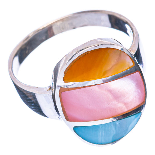 Mother Of Pearl Inlay Ring Size 6.5 (925 Sterling Silver) R2828