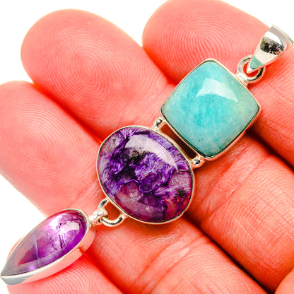 Amazonite, Charoite, Amethyst Pendant 2 5/8" (925 Sterling Silver) PD37990